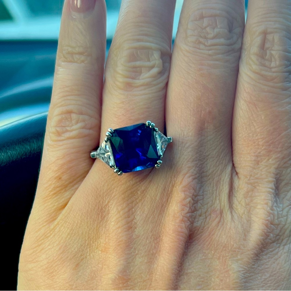 Diamonique Simulated Sapphire and Simulated Diamond Ring Size 7
